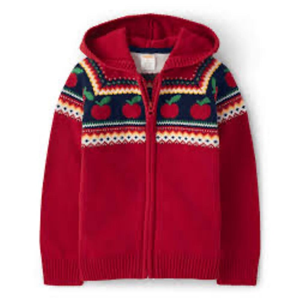 Kids Intarsia Apple Zip-Up Sweater - Apple Orchard - Red Size 4T